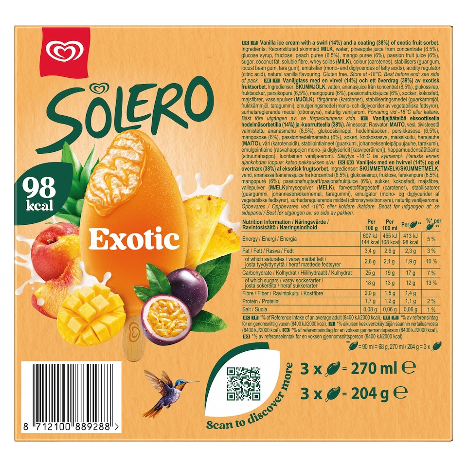 image 1 of Wall's Solero Exotic Ice Cream Sticks 3x90ml