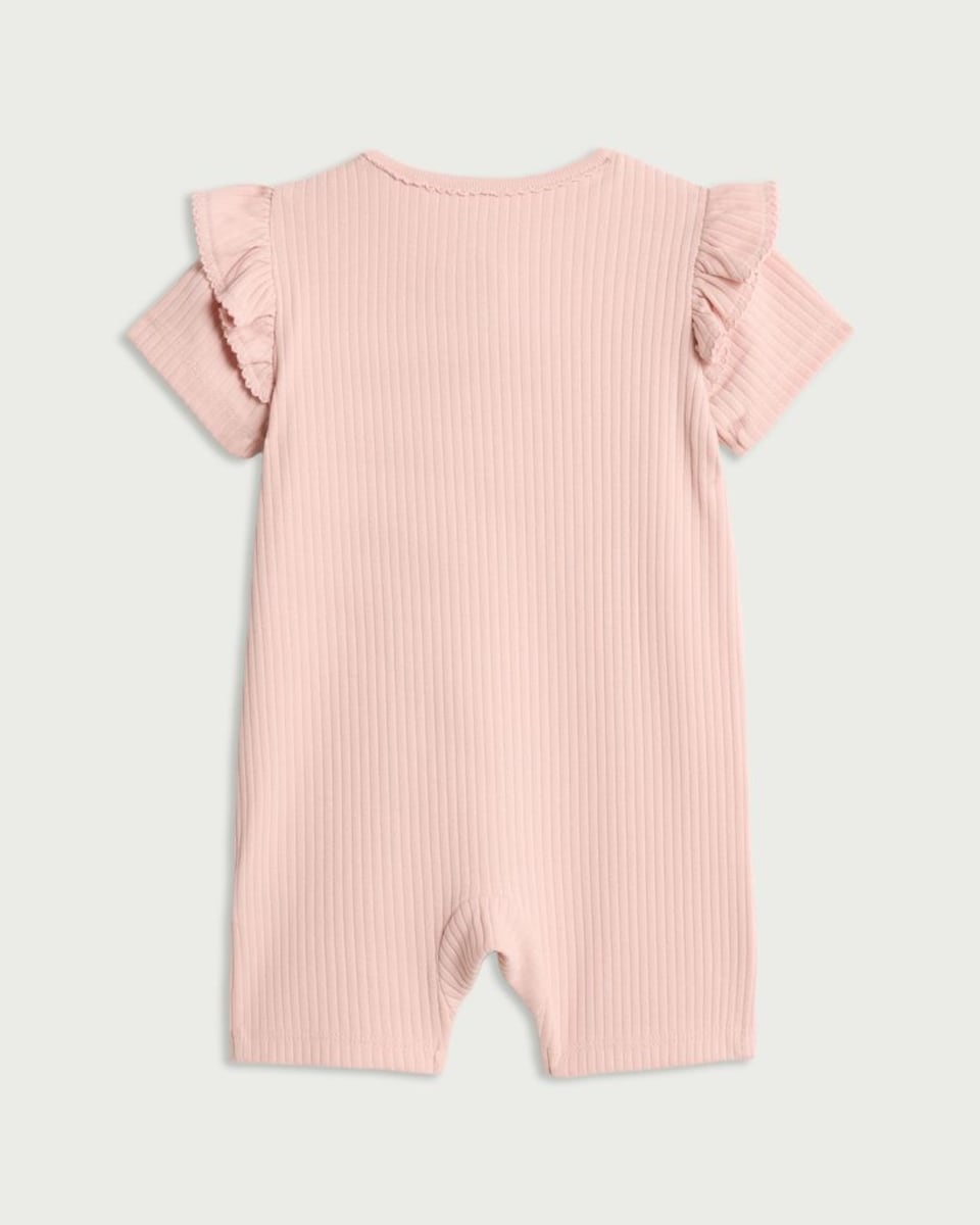 image 1 of F&F Baby Organic Cotton Rich Frill Sleeved Romper in Pink