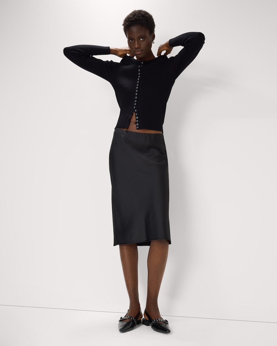 image 1 of F&F Satin Midi Skirt in Black