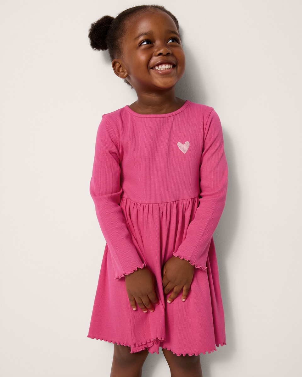 image 1 of F&F Girls 3-Pack Cotton Rich Ribbed Dresses in Burgundy