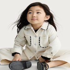 F&F Girls Pure Cotton Scallop Trim Jacket in Cream
