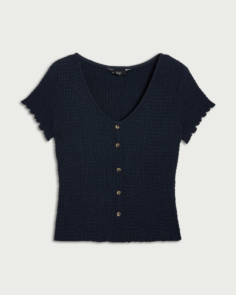 image 1 of F&F Textured Button Front Top in Coral