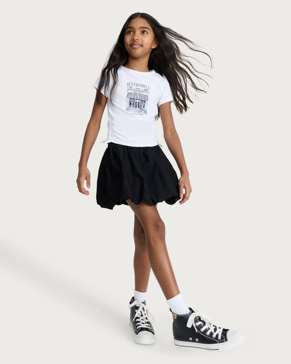 image 1 of F&F Girls Pure Cotton Bubble Hem Skirt in Black