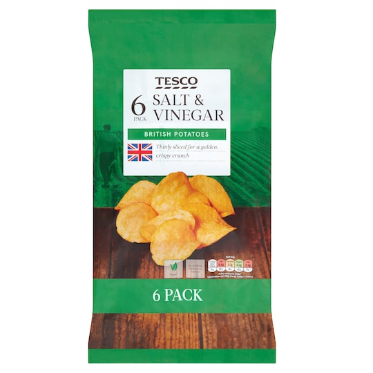 Tesco Salt & Vinegar Crisps 6X25g Tesco Groceries