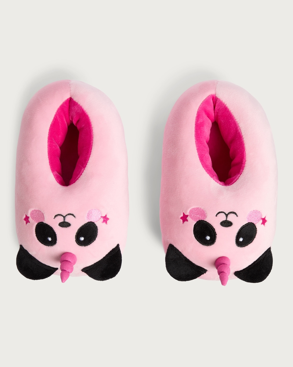 image 1 of F&F Girls Unicorn Panda Slippers in Pink