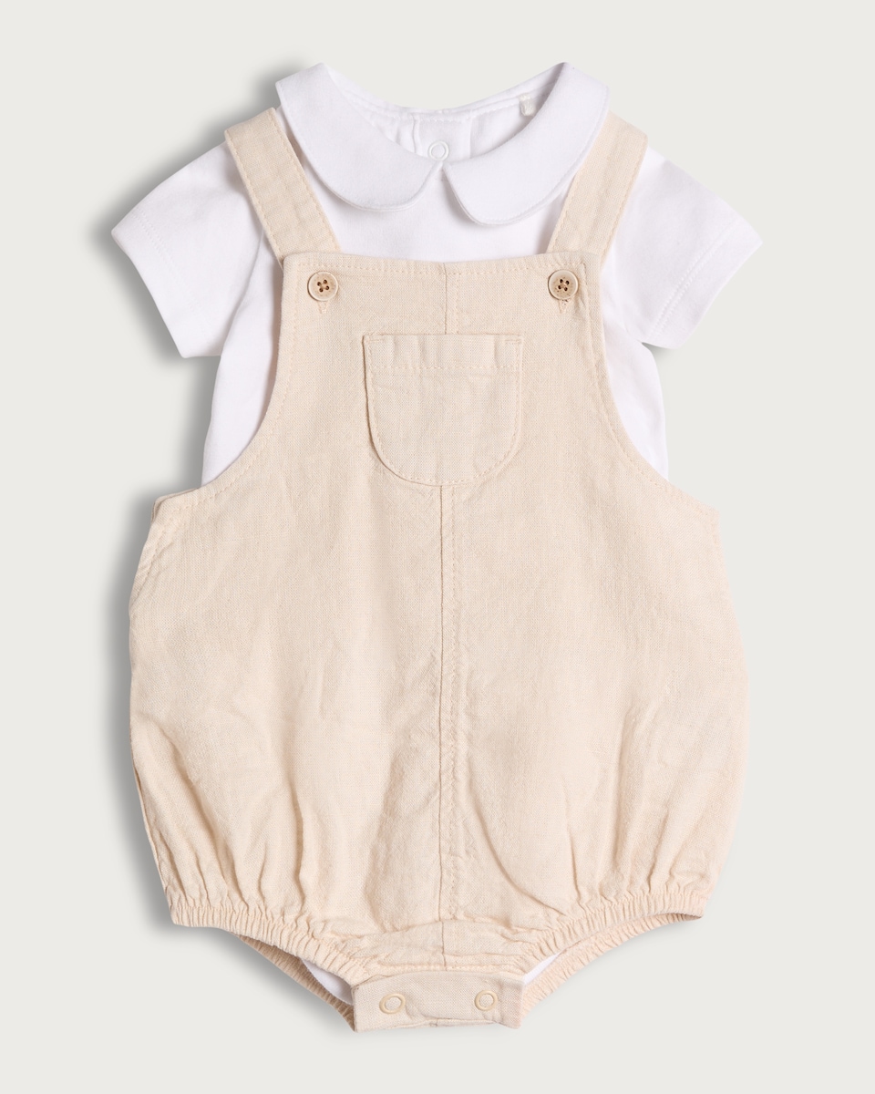 image 1 of F&F Baby 2-Piece Romper and Bodysuit Set in Cream