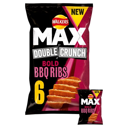 image 1 of Walkers Max Double Crunch Bbq Ribs Crisps 6 X 27G