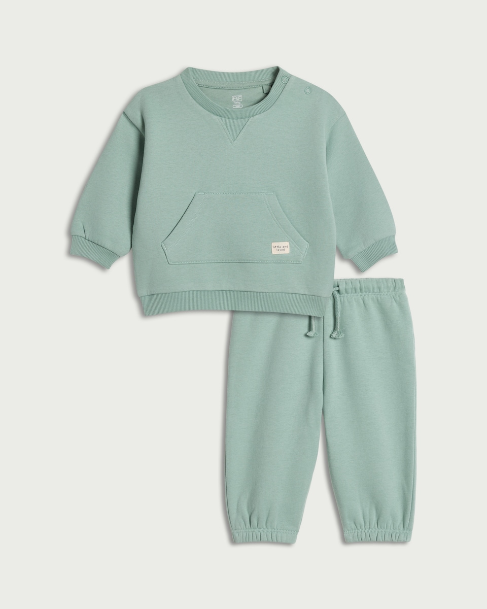 F&F Baby 2-Piece Cotton Rich Sweatshirt and Joggers Set in Mint