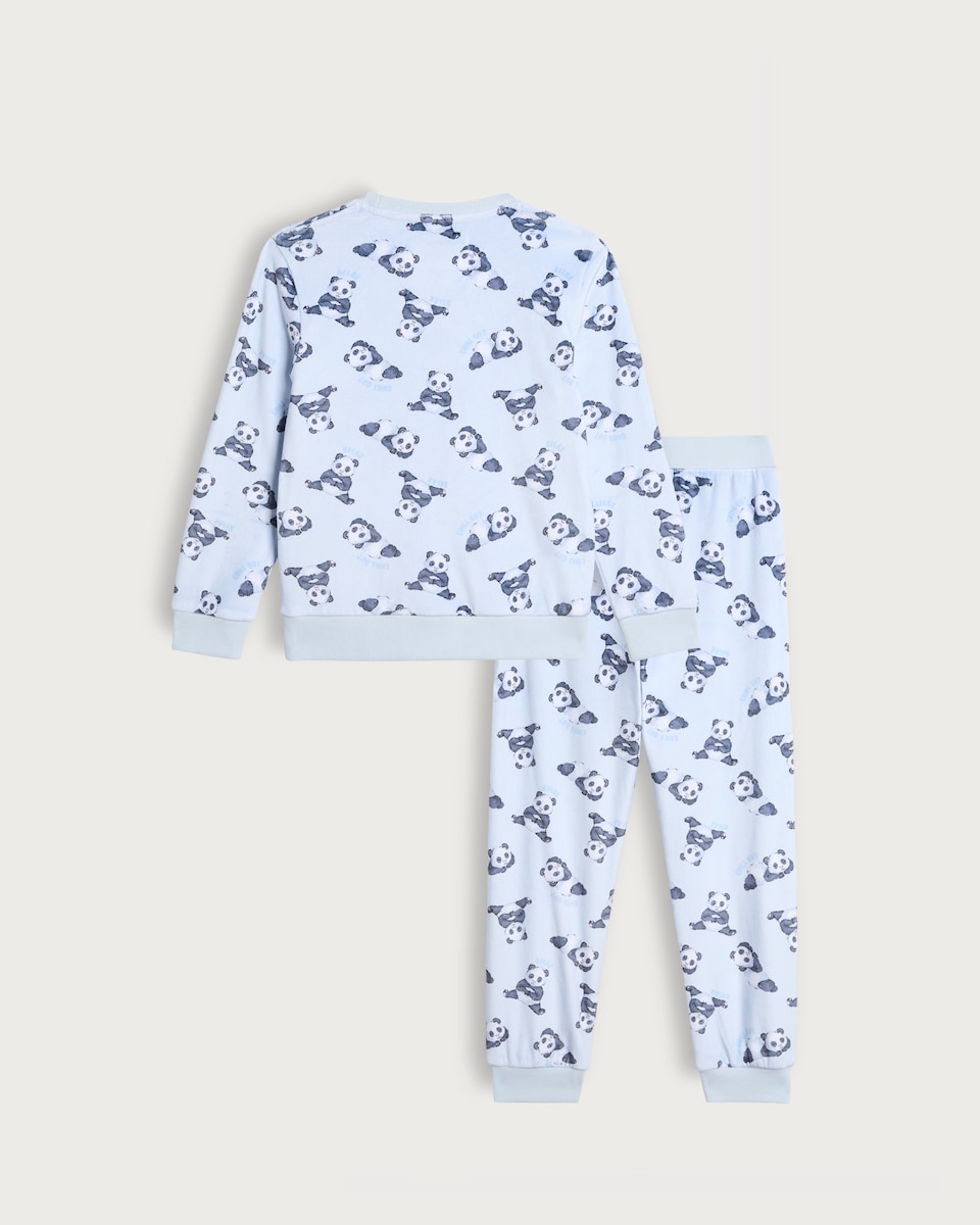 image 1 of F&F Girls Minky Textured Panda Print Pyjama Set in Blue