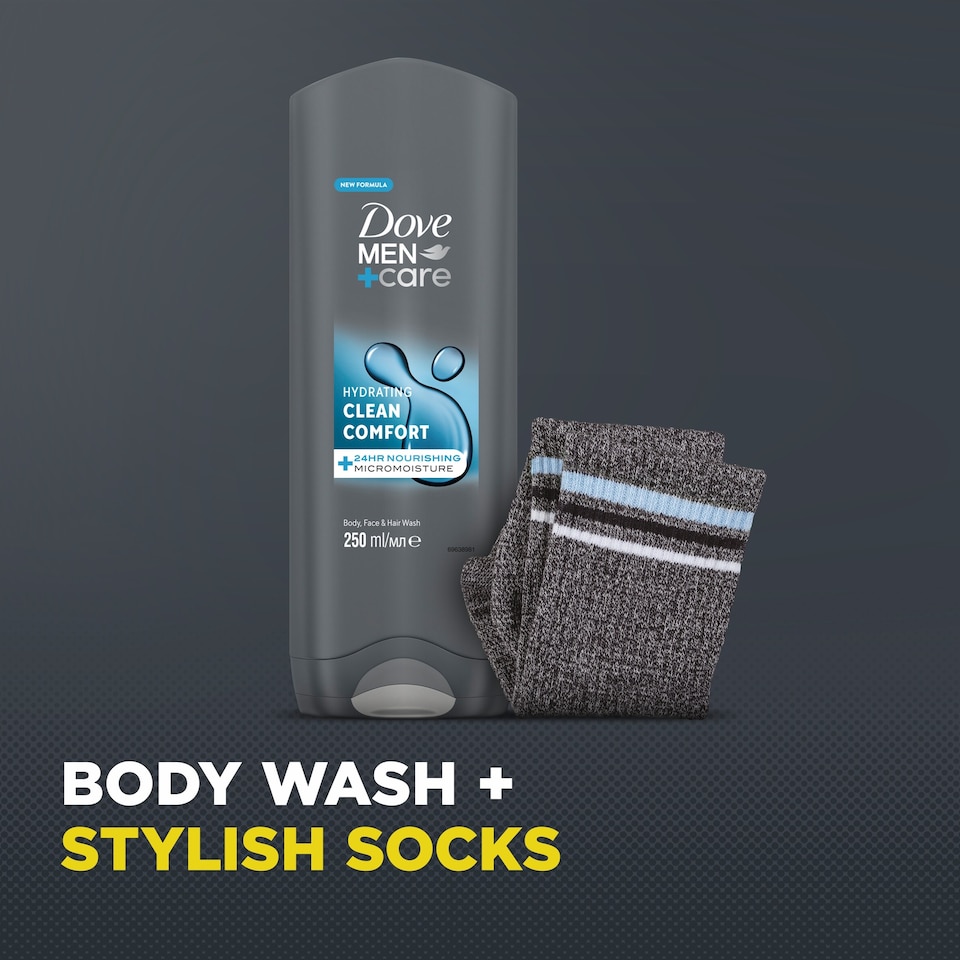 image 1 of Dove Men+Care Clean Comfort Bodywash & Socks Gift Set