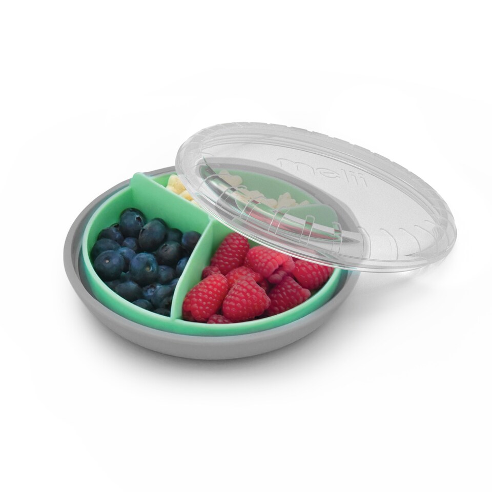 image 1 of Melii 3 Compartment Spin Snack Container Assorted Colours