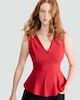 image 2 of F&F V Neck Peplum Hem Top in Red