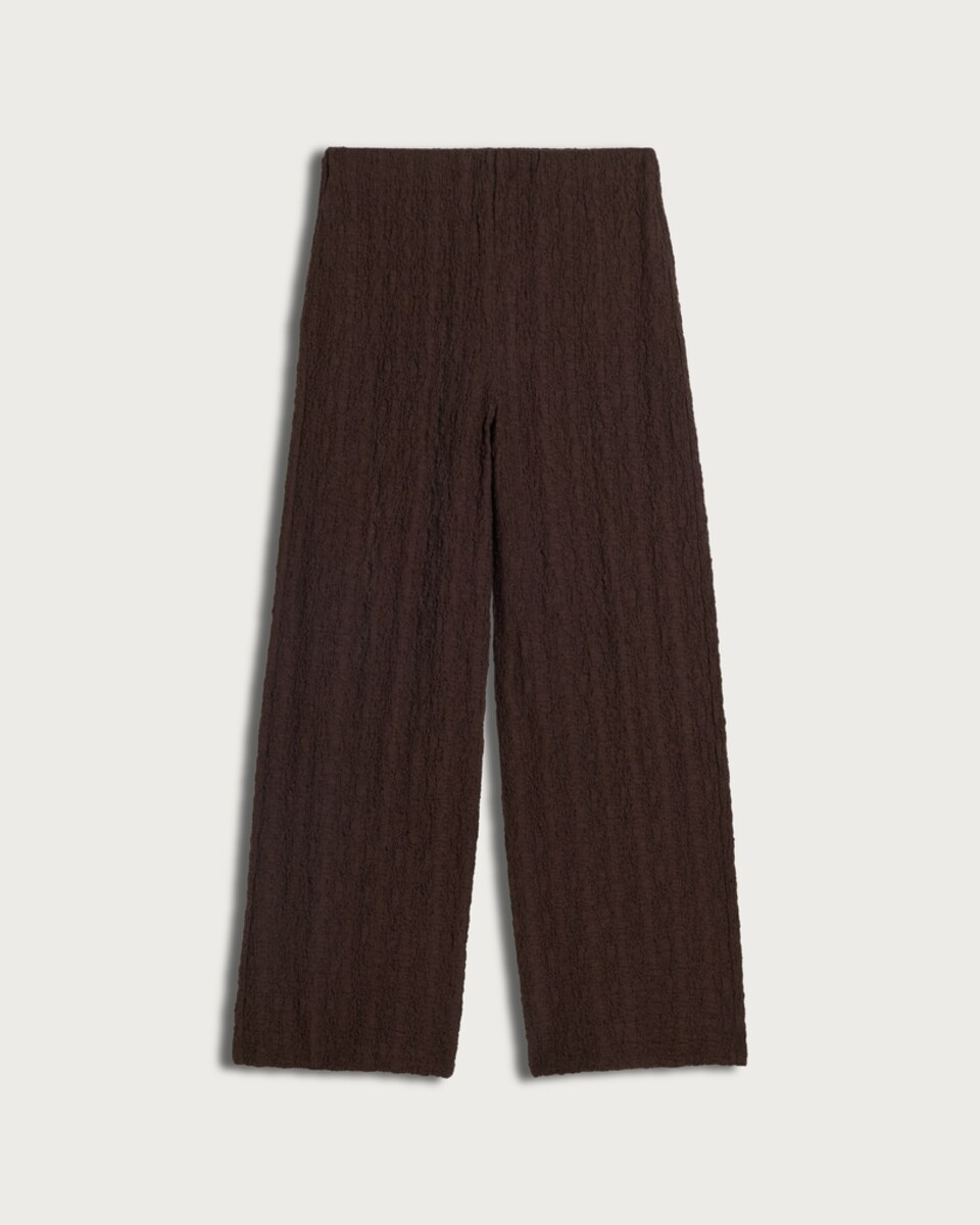 F&F Cotton Rich Crinkle Textured Wide Leg Trousers in Chocolate
