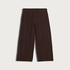 F&F Cotton Rich Crinkle Textured Wide Leg Trousers in Chocolate