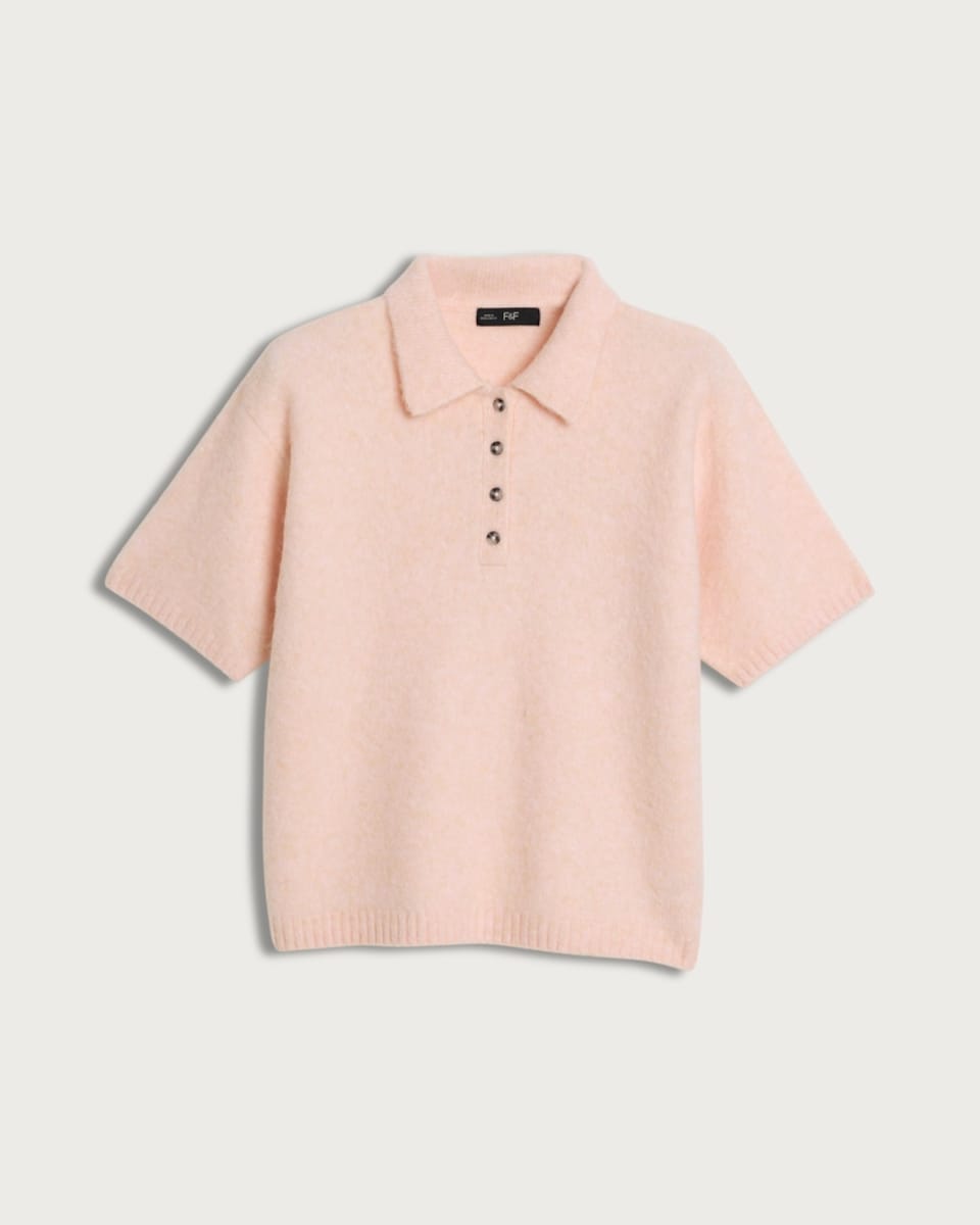 image 1 of F&F Knitted Short Sleeved Polo Shirt in Pink