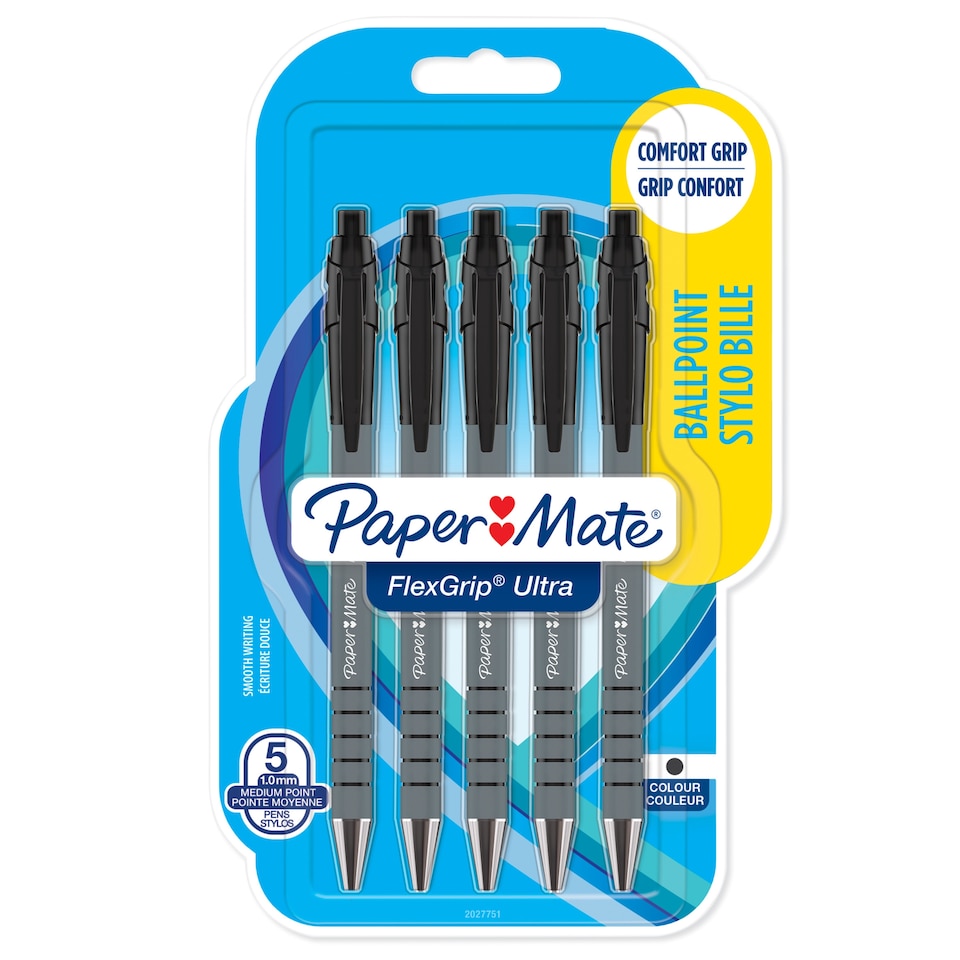 image 1 of Paper Mate Stationery Flexgrip Ultra Ballpoint Pens, Black, 5 Count
