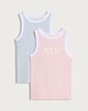 image 4 of F&F Girls 2-Pack Cotton Rich Ribbed Vests in Multi Pink