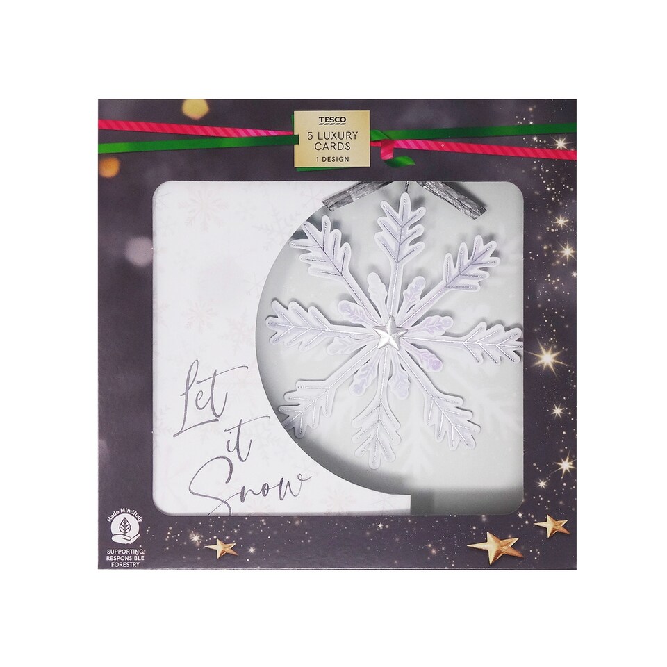image 1 of Tesco 3D Snowflake Cards 5 pack