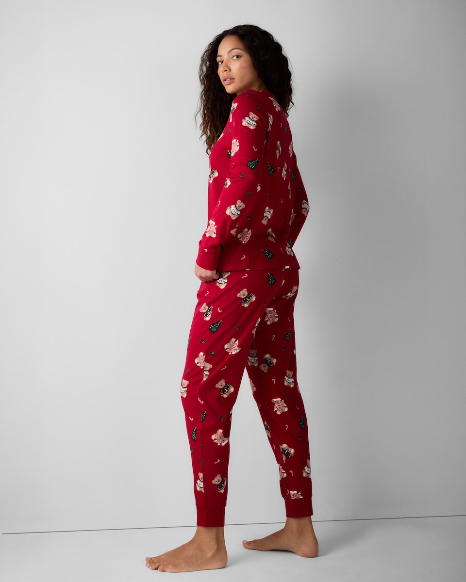 image 1 of Christmas Pure Cotton Festive Bear Matching Family Pyjama Set in Red