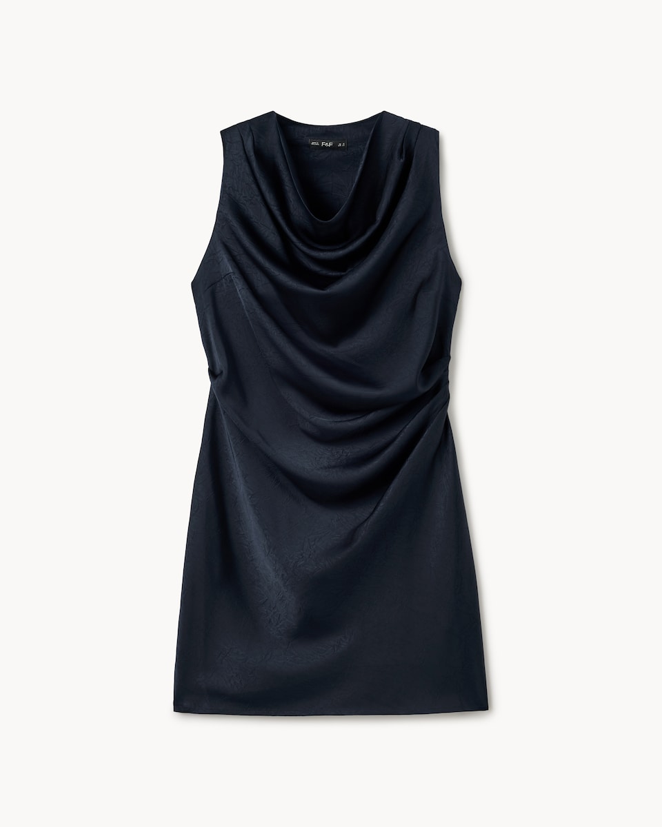 image 1 of F&F Satin Cowl Neck Mini Dress in Navy