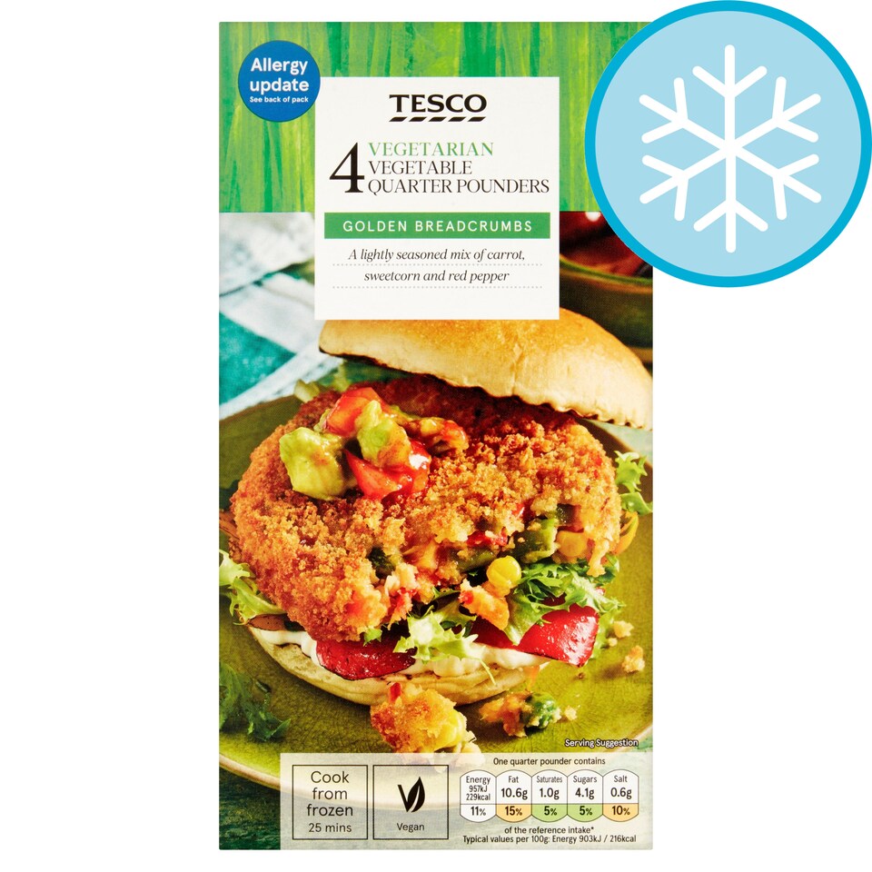 Tesco 4 Vegetarian Quarter Pounders 454G