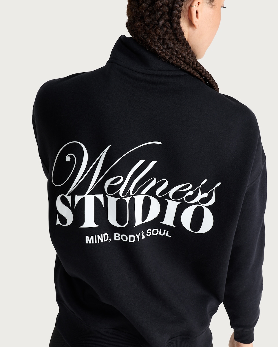 image 1 of F&F Active AFTERCLASS Slogan Half Zip Sweatshirt in Black