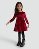 image 2 of F&F Girls Velour Long Sleeved Bow Dress in Red