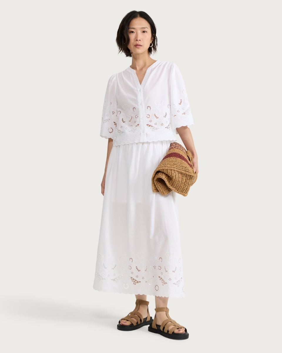 image 1 of F&F Pure Cotton Broderie Cut Out Co-ord Blouse in White