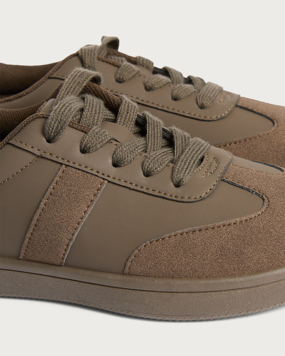 image 1 of F&F Boys Panelled Lace Up Trainers in Brown