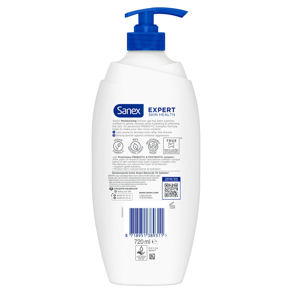 image 1 of Sanex Expert Skin Health Moisturising Shower Gel Body Wash 720Ml