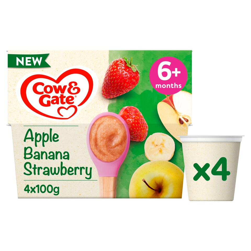 image 1 of Cow & Gate Pots Apple Strawberry Banana 4x100g
