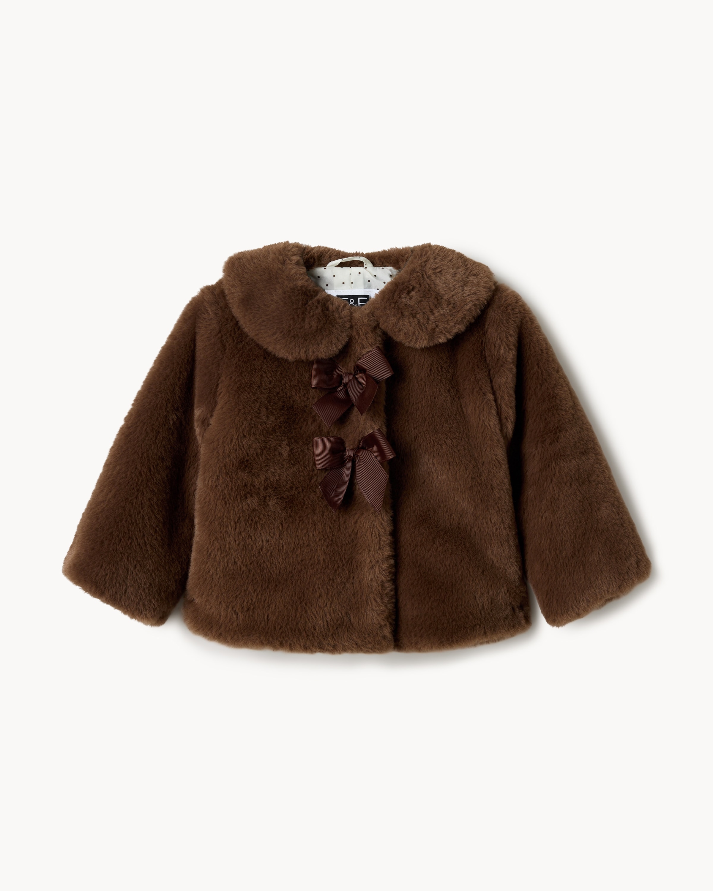 F&F Baby Faux Fur Bow Coat in Brown