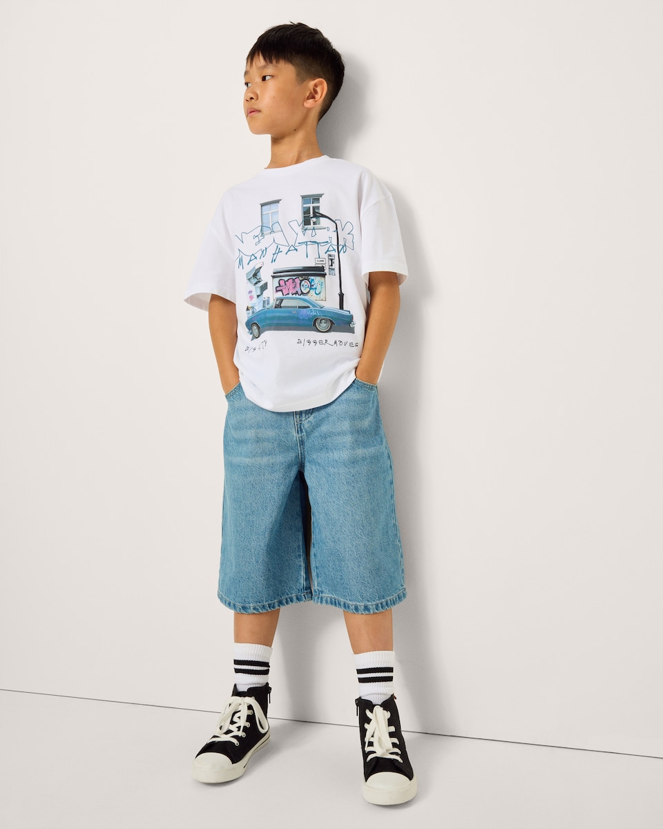 image 1 of F&F Boys Pure Cotton Printed T-Shirt in White