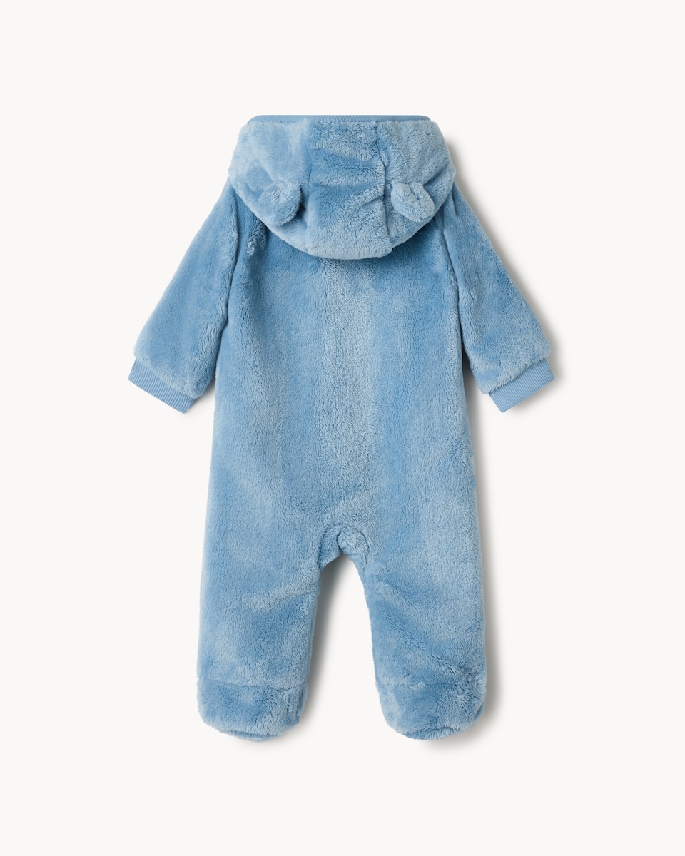 image 1 of F&F Baby Fleece Hooded Pramsuit in Blue