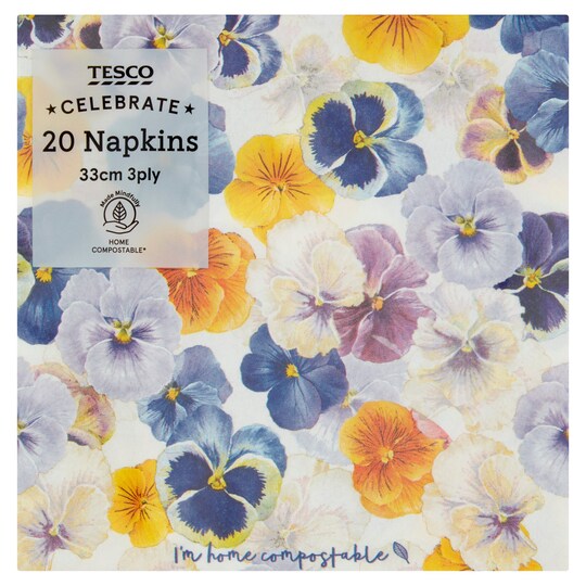 Tesco Pansy Napkin 33Cm 3Ply 20 Pack Tesco Groceries