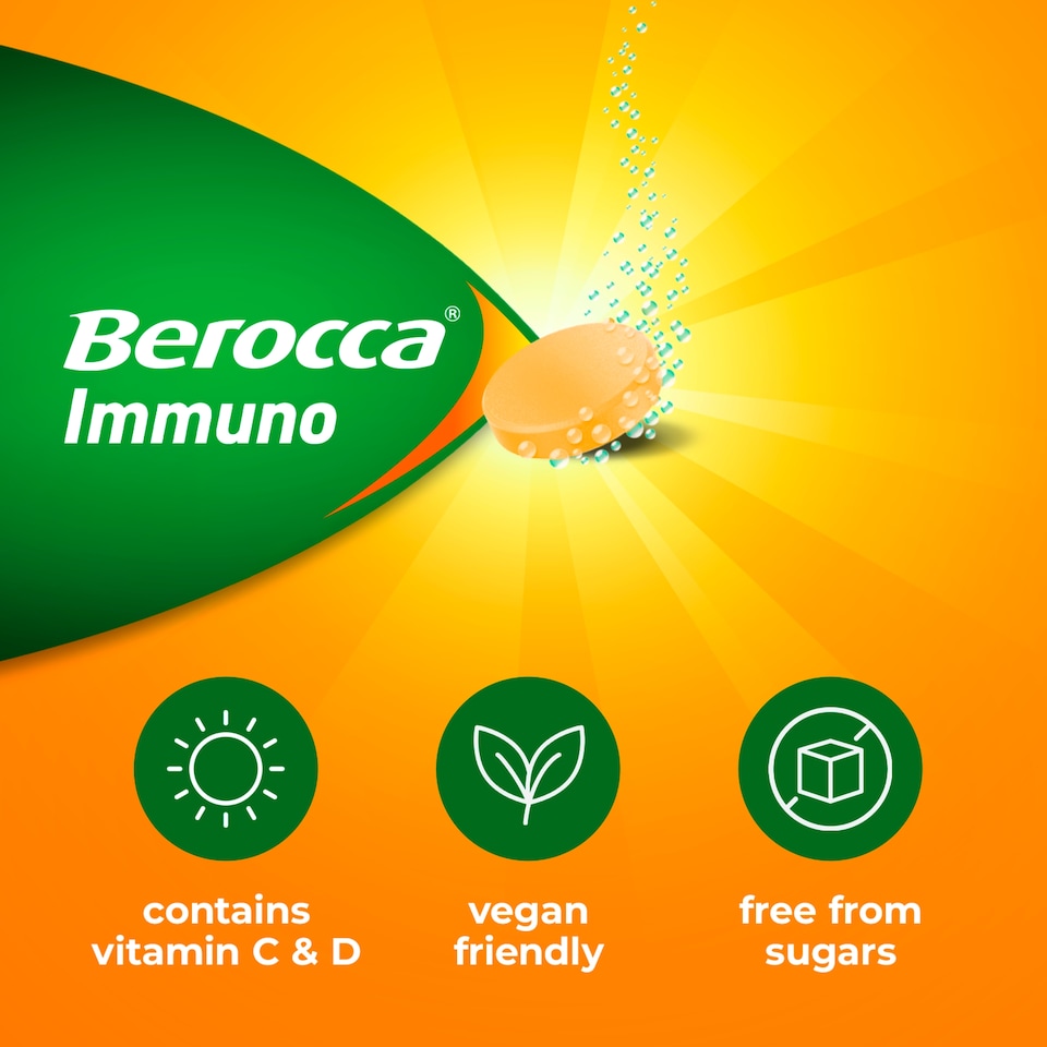 image 1 of Berocca Immuno Orange Flavour Sugar Free 15 Effervescent Tablets