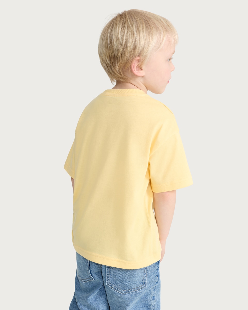 image 1 of F&F Boys Pure Cotton Pocket Front Short Sleeved T-Shirt in Yellow
