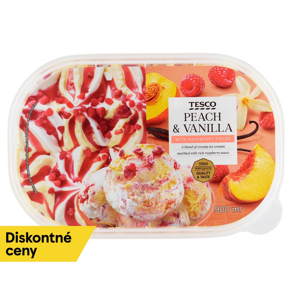 Tesco Peach & Vanilla with Raspberry Pieces 900 ml