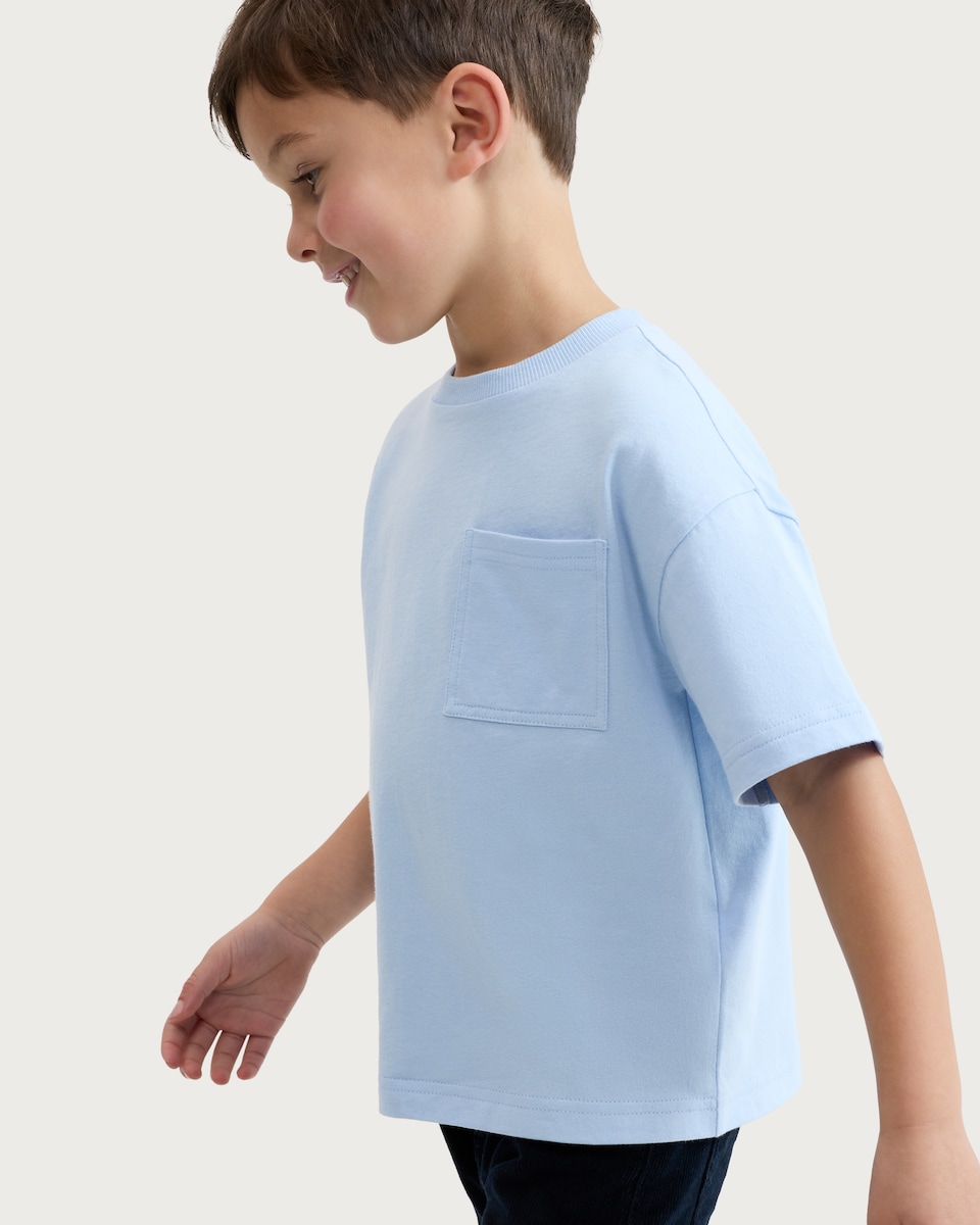 image 1 of F&F Boys Pure Cotton Pocket Front Short Sleeved T-Shirt in Blue