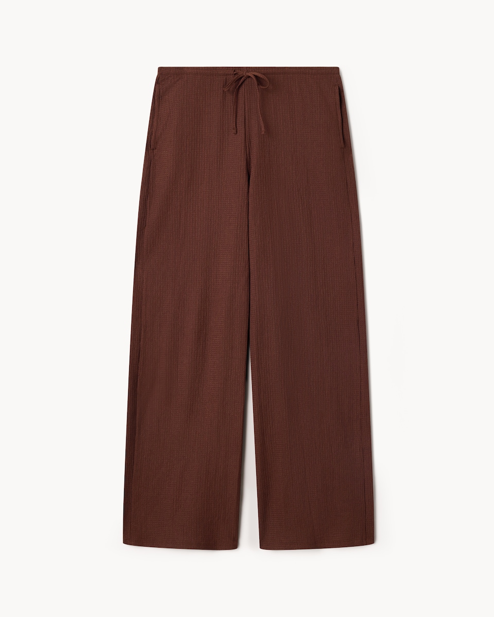 image 1 of F&F Textured Wide Leg Trousers in Brown