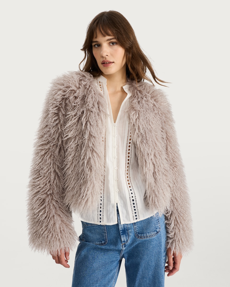 image 1 of The F&F Edit Faux Fur Cropped Jacket in Grey