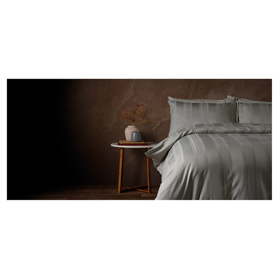 F&F Home Hotel Silver Sateen Stripe Duvet Set King