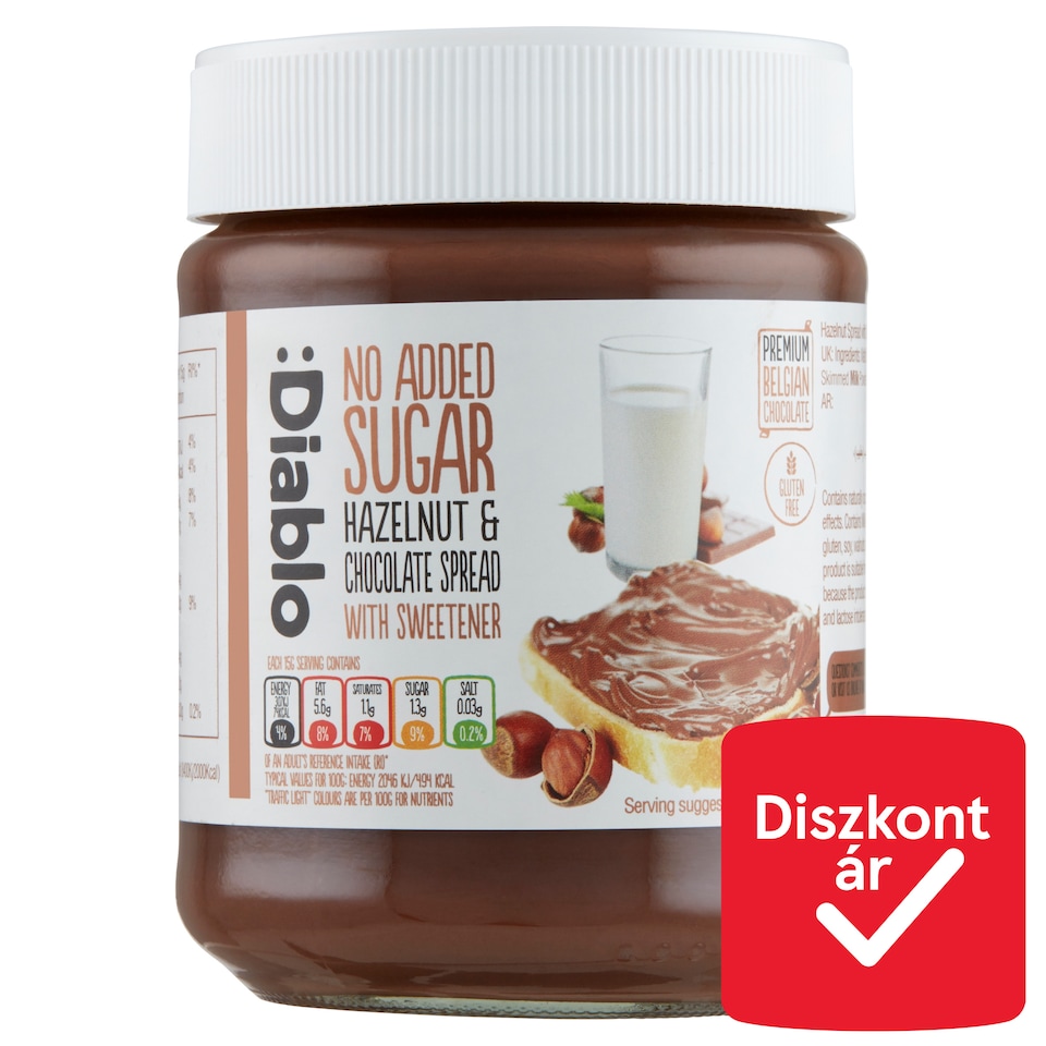 Diablo mogyorós csokoládé krém hozzáadott cukor nélkül, édesítőszerrel 350 g