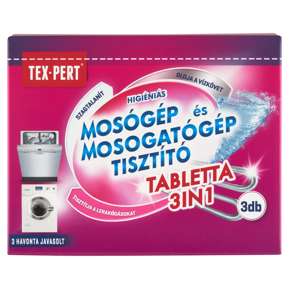 Tex-Pert 3in1 higiéniás mosógép és mosogatógép tisztító tabletta 3 x 20 g (60 g)