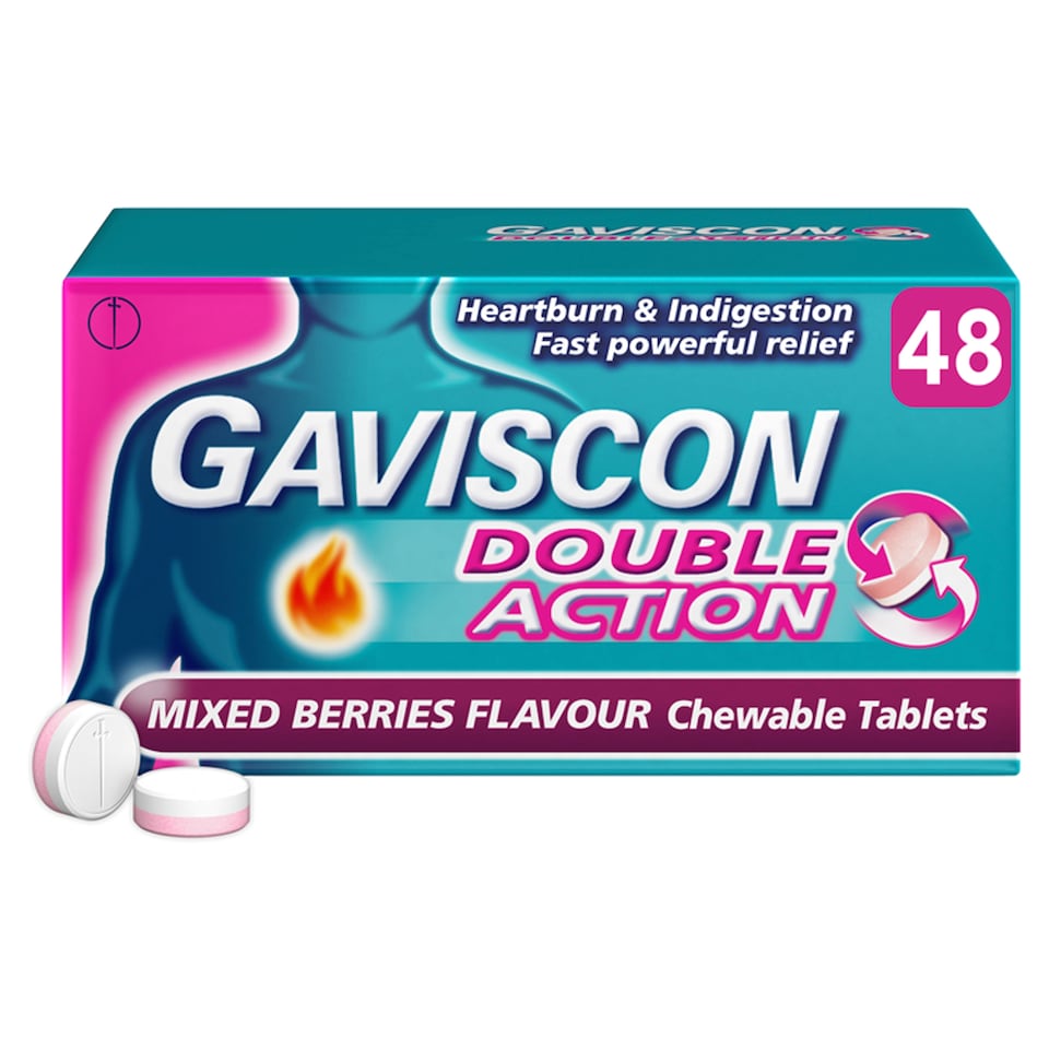 image 1 of Gaviscon Double Action Mixed Berries Chewable Heartburn & Indigestion Tablets 48s