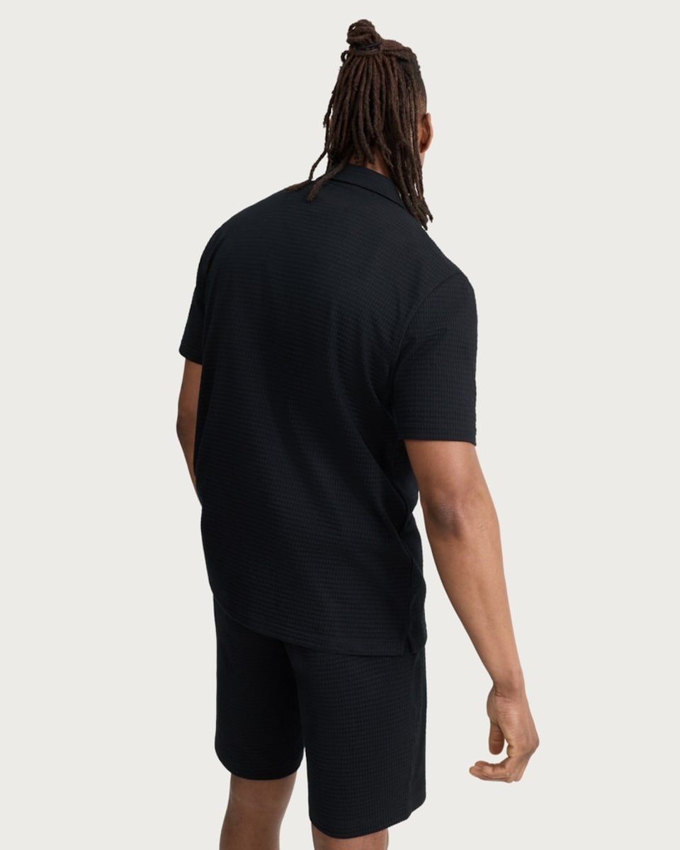 image 1 of F&F Cotton Rich Textured Short Sleeved Shirt in Black