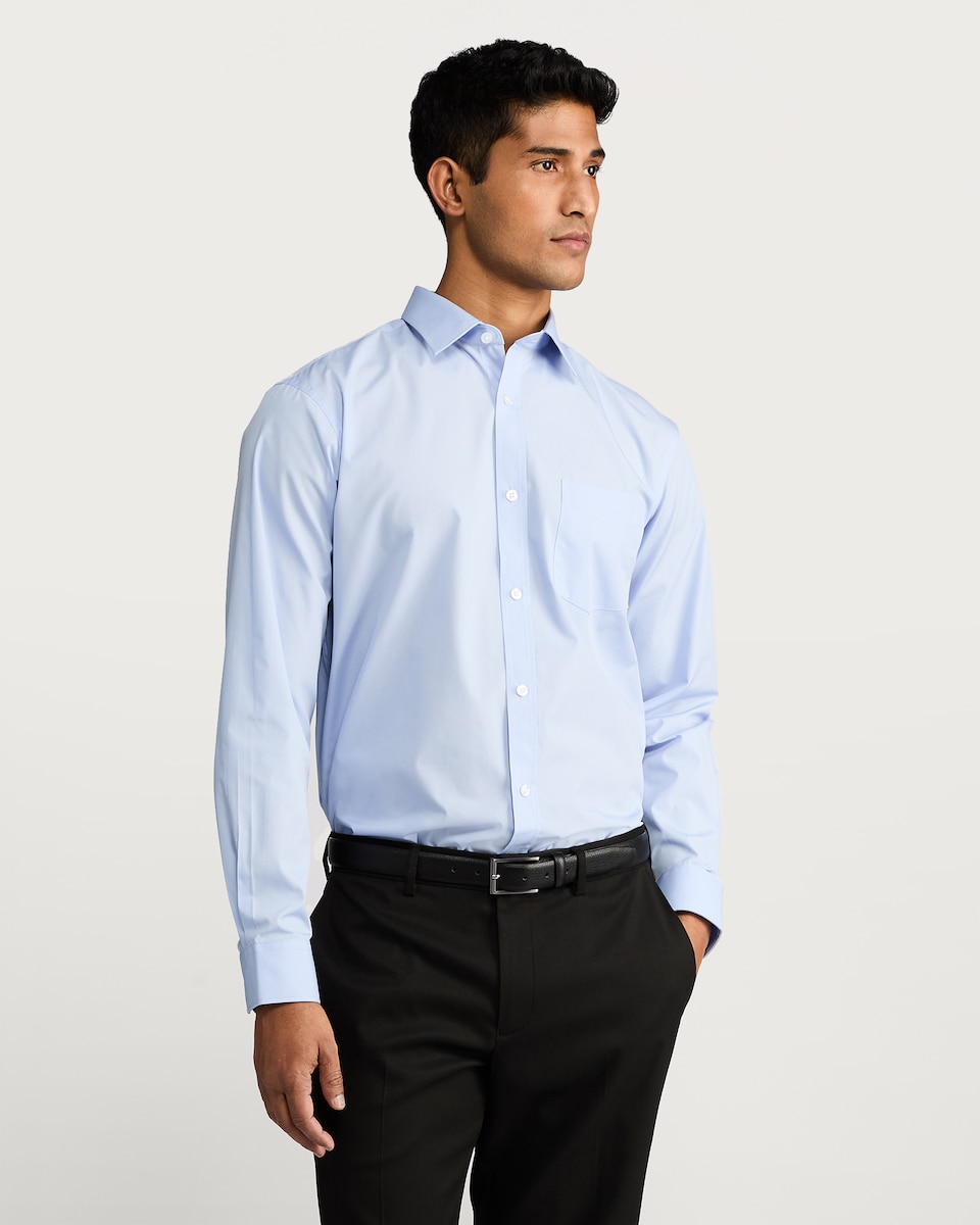 image 1 of F&F Regular Fit Easy Iron Long Sleeved Shirt in Blue