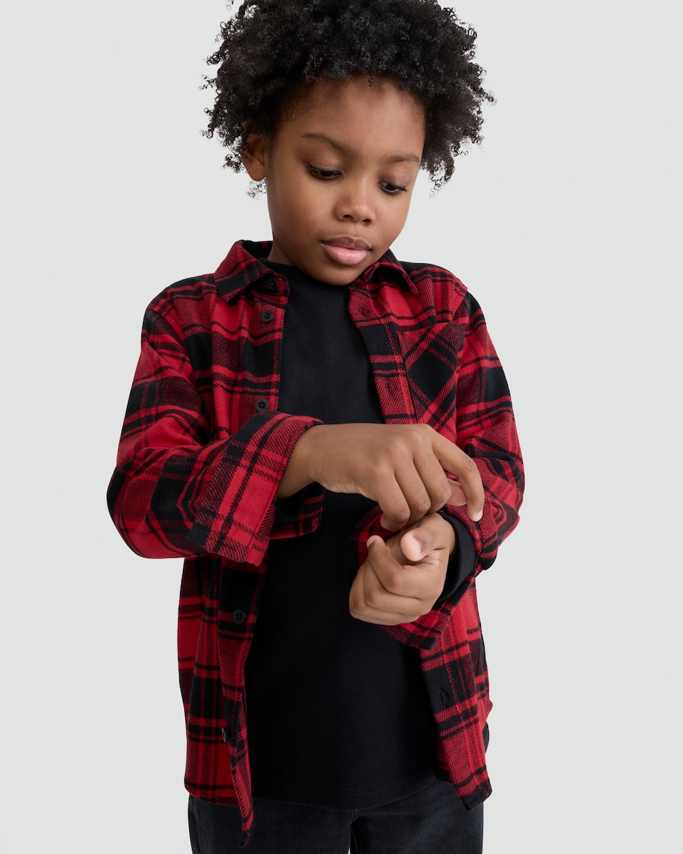 image 1 of F&F Boys Pure Cotton Check Print Pocket Front Shirt in Red