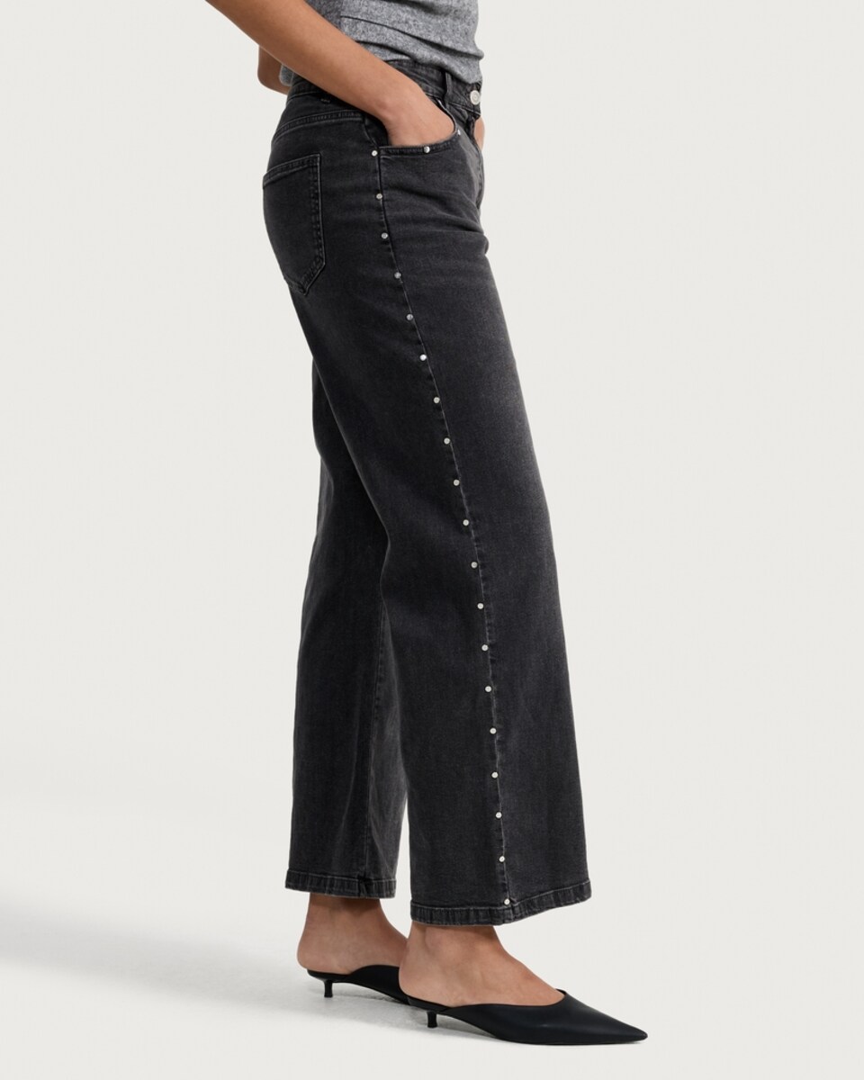image 1 of OH ME OH MY Studded Wide Leg Jeans in Black