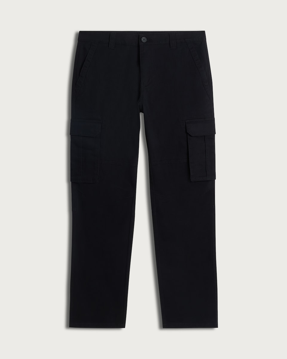 image 1 of F&F Cotton Rich Straight Leg Cargo Trousers in Black